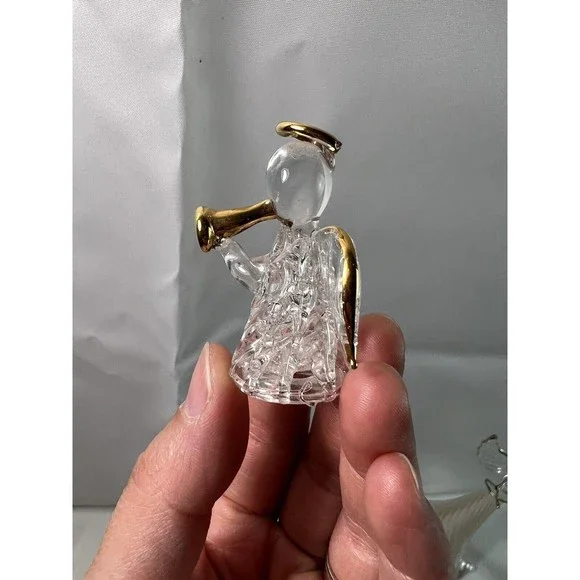 Glass Angel Christmas Ornament Pearl White And Gold trim 9”+Little Angle - Picture 9 of 9